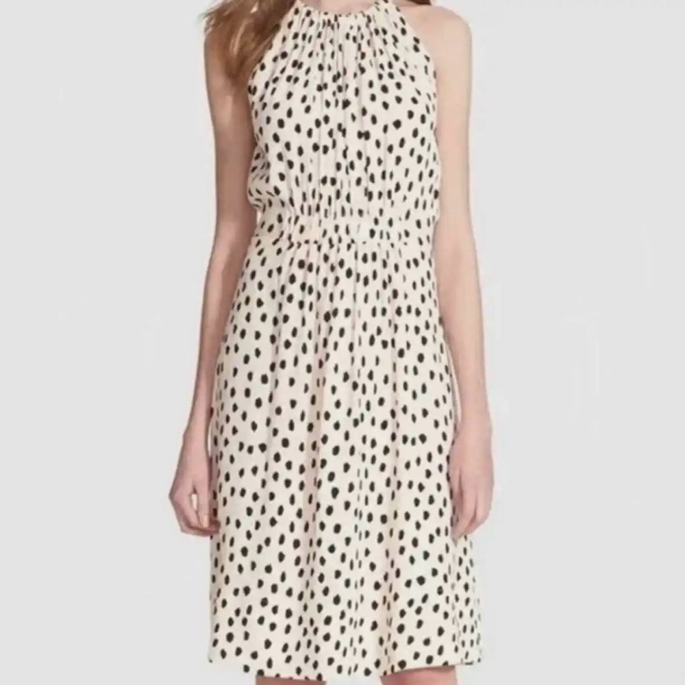 Kate Spade Polka Dot Animal Print Cream and Black Halter Midi Dress